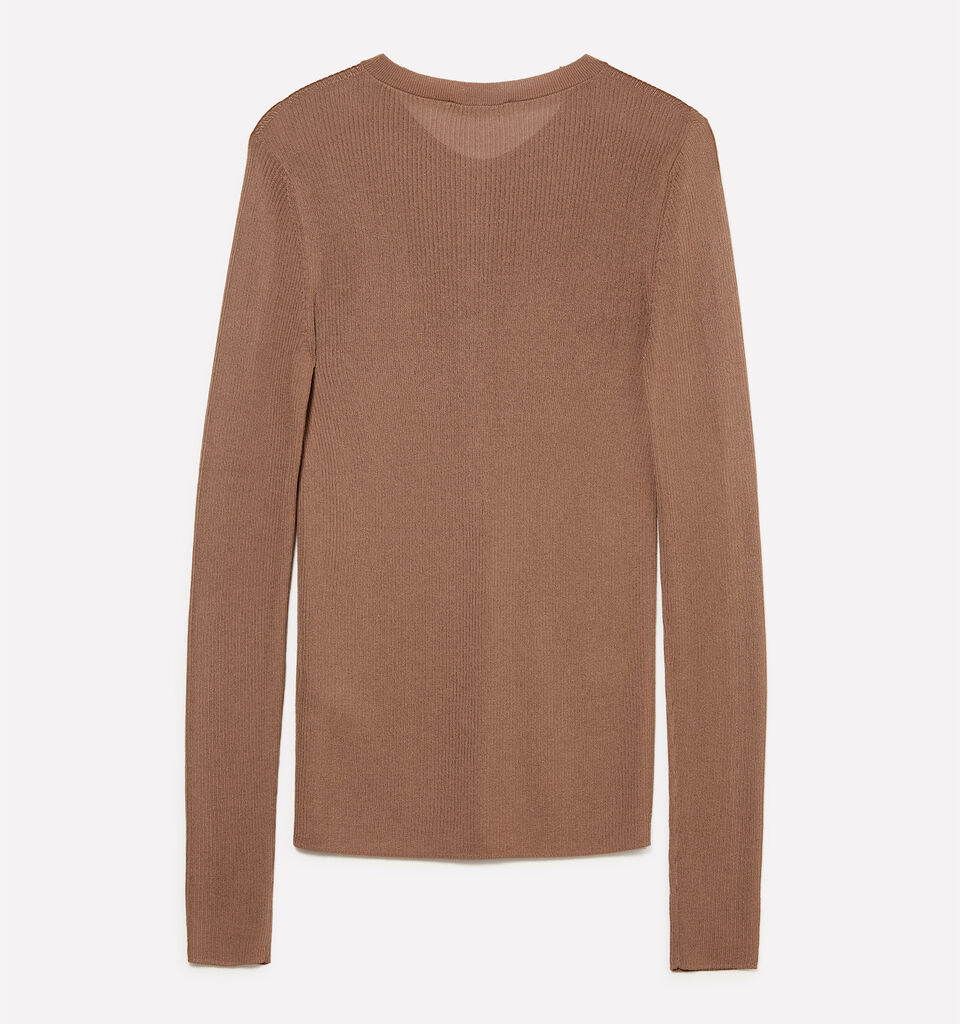 Brown Henley top - women's crew neck sweaters - Brown | Sisley image number 6